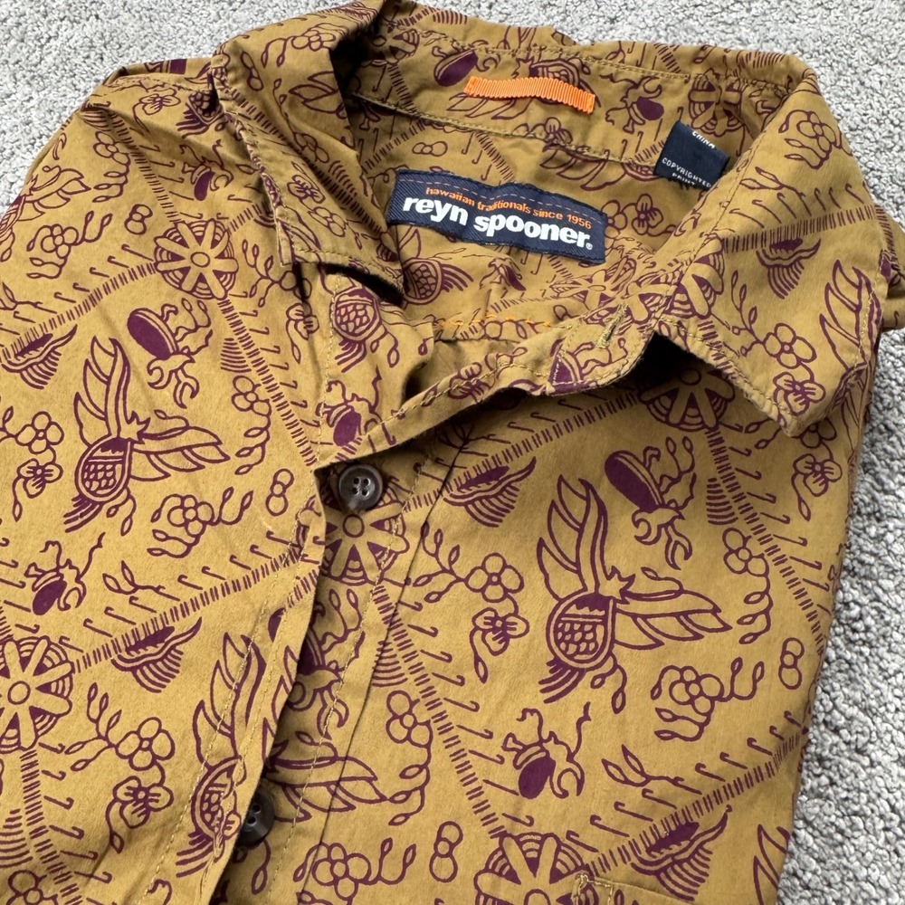 Reyn Spooner Men's Large Short Sleeve Button Up Mustard Brown 100% Cotton - Picture 5 of 5